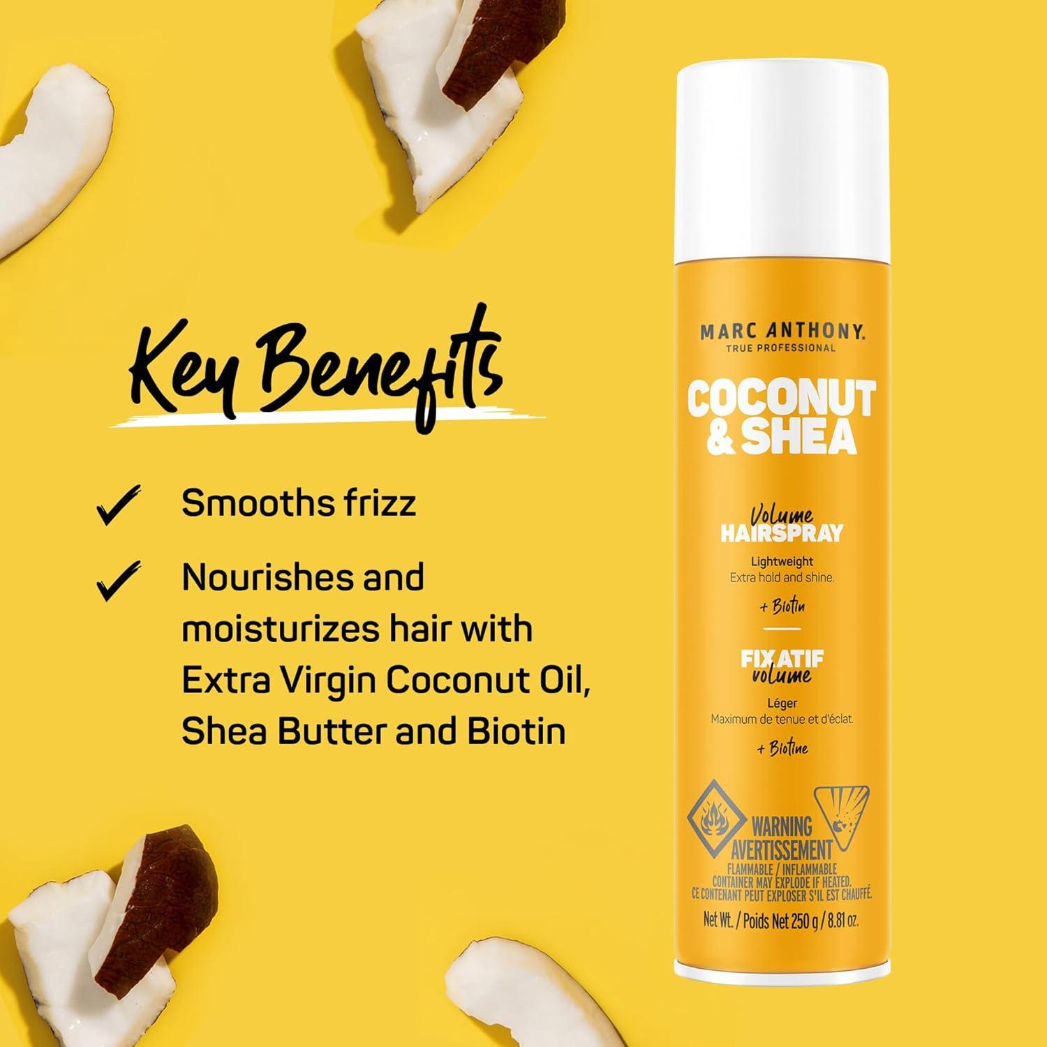 imageMarc Anthony Volumizing Hair Spray for Volume amp Shine Coconut amp Shea Long Lasting AntiHumidity Flexible Hold Hairspray With No Flaking Stiffness or Residue Hair Styling Fights amp Reduces Frizz